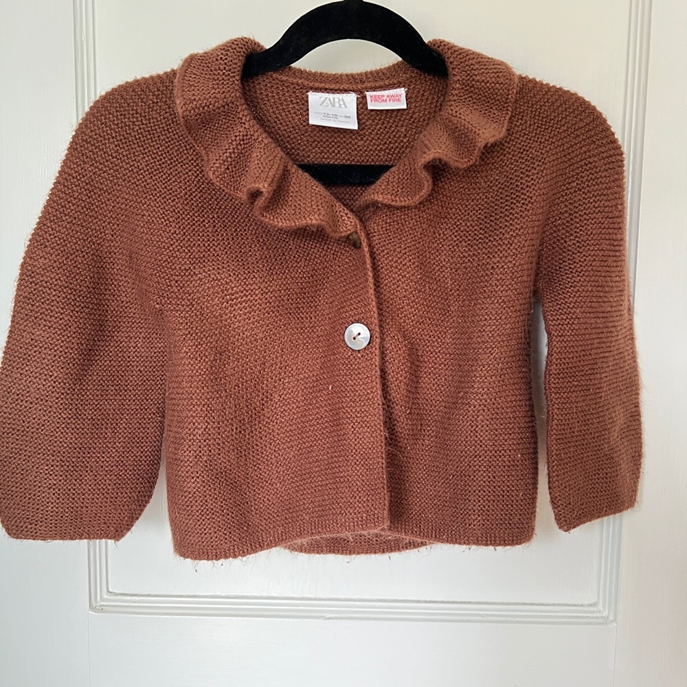 Zara Knit Ruffle Collar Cardigan - Rust